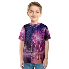 Singapore New Years Eve Holiday Fireworks City At Night Kids  Sport Mesh Tee