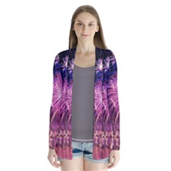 Singapore New Years Eve Holiday Fireworks City At Night Drape Collar Cardigan