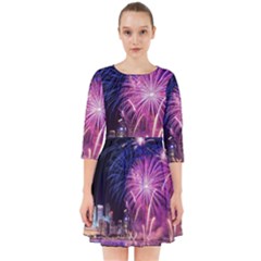 Singapore New Years Eve Holiday Fireworks City At Night Smock Dress