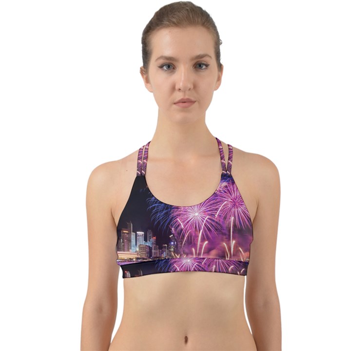 Singapore New Years Eve Holiday Fireworks City At Night Back Web Sports Bra