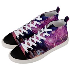 Singapore New Years Eve Holiday Fireworks City At Night Men s Mid-top Canvas Sneakers by Sapixe