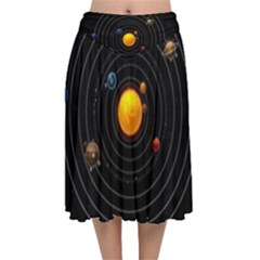 Solar System Velvet Flared Midi Skirt