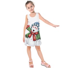 Snowman With Scarf Kids  Sleeveless Dress by Sapixe