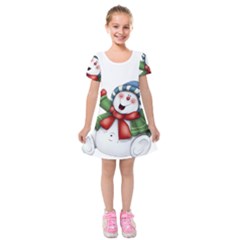 Snowman With Scarf Kids  Short Sleeve Velvet Dress by Sapixe