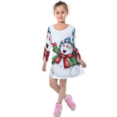 Snowman With Scarf Kids  Long Sleeve Velvet Dress by Sapixe