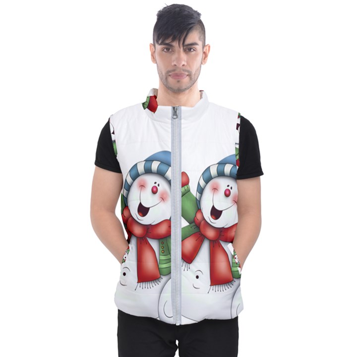 Snowman With Scarf Men s Puffer Vest