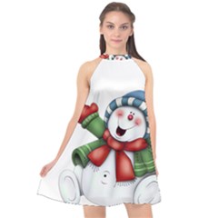 Snowman With Scarf Halter Neckline Chiffon Dress 