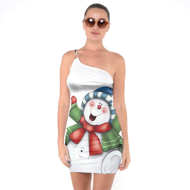 Snowman With Scarf One Soulder Bodycon Dress