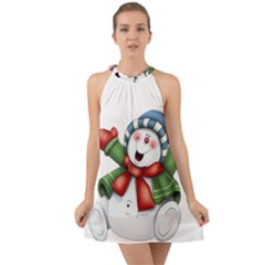 Snowman With Scarf Halter Tie Back Chiffon Dress