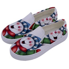 Snowman With Scarf Kids  Canvas Slip Ons by Sapixe