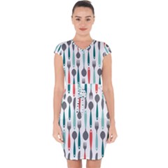 Spoon Fork Knife Pattern Capsleeve Drawstring Dress  by Sapixe