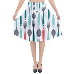 Spoon Fork Knife Pattern Flared Midi Skirt by Sapixe