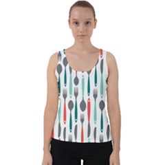 Spoon Fork Knife Pattern Velvet Tank Top