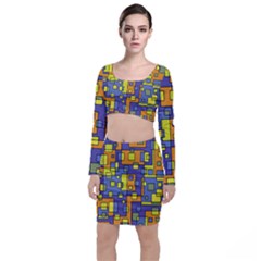 Square Background Background Texture Long Sleeve Crop Top & Bodycon Skirt Set by Sapixe