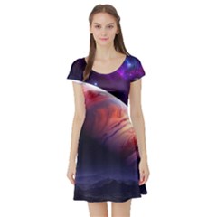 Space Art Nebula Short Sleeve Skater Dress by Sapixe