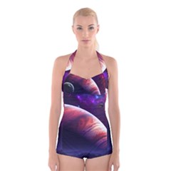 Space Art Nebula Boyleg Halter Swimsuit  by Sapixe