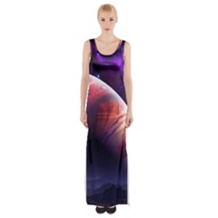 Space Art Nebula Maxi Thigh Split Dress by Sapixe