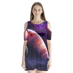 Space Art Nebula Shoulder Cutout Velvet One Piece by Sapixe