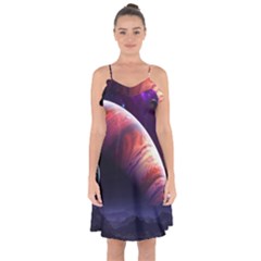 Space Art Nebula Ruffle Detail Chiffon Dress by Sapixe