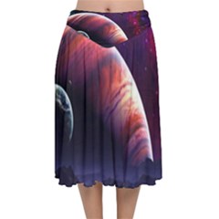 Space Art Nebula Velvet Flared Midi Skirt