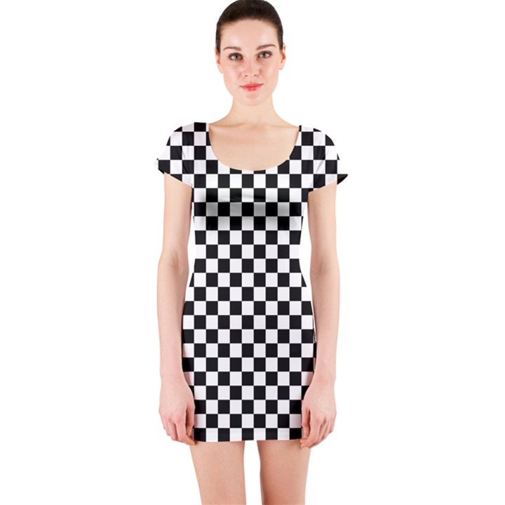 Checker Black and White Short Sleeve Bodycon Dress