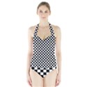 Checker Black and White Halter Swimsuit View1