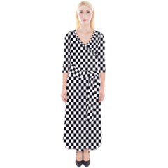 Checker Black And White Quarter Sleeve Wrap Maxi Dress