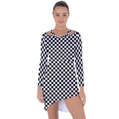 Checker Black And White Asymmetric Cut-out Shift Dress by jumpercat