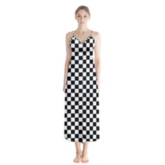 Checker Black And White Button Up Chiffon Maxi Dress by jumpercat