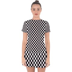 Checker Black And White Drop Hem Mini Chiffon Dress by jumpercat