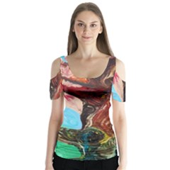 Big Coral Tree Butterfly Sleeve Cutout Tee 