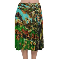 Coral Tree 1 Velvet Flared Midi Skirt