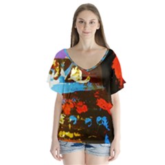 Balboa   Island On A Sand 17 V-neck Flutter Sleeve Top by bestdesignintheworld