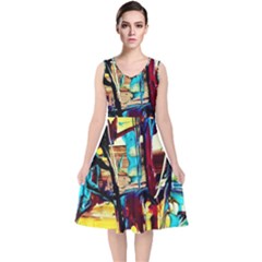 Dance Of Oil Towers 4 V-neck Midi Sleeveless Dress  by bestdesignintheworld