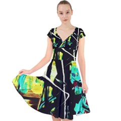 Dance Of Oil Towers 5 Cap Sleeve Front Wrap Midi Dress by bestdesignintheworld