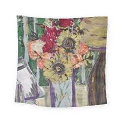 Sunflowers And Lamp Square Tapestry (small) by bestdesignintheworld