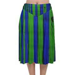 Stripes Velvet Flared Midi Skirt