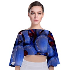 Spheres With Horns 3d Tie Back Butterfly Sleeve Chiffon Top