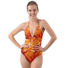 Spectacular Solar Prominence Halter Cut-out One Piece Swimsuit by Sapixe