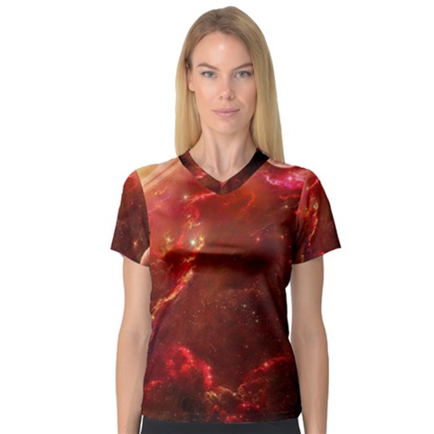 Space Red V-neck Sport Mesh Tee by Sapixe