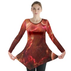 Space Red Long Sleeve Tunic  by Sapixe