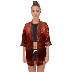 Space Red Open Front Chiffon Kimono