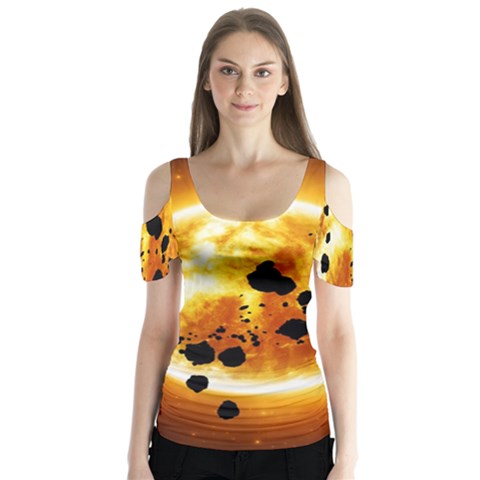 Sun Man Butterfly Sleeve Cutout Tee  by Sapixe