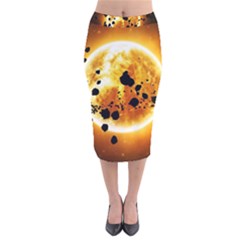 Sun Man Velvet Midi Pencil Skirt by Sapixe