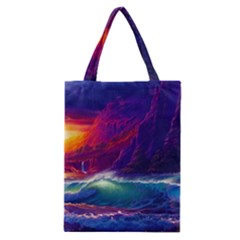 Sunset Orange Sky Dark Cloud Sea Waves Of The Sea, Rocky Mountains Art Classic Tote Bag by Sapixe