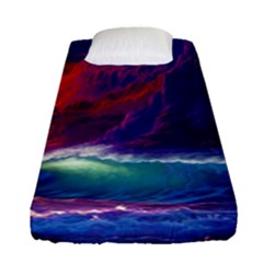 Sunset Orange Sky Dark Cloud Sea Waves Of The Sea, Rocky Mountains Art Fitted Sheet (single Size) by Sapixe