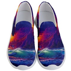 Sunset Orange Sky Dark Cloud Sea Waves Of The Sea, Rocky Mountains Art Men s Lightweight Slip Ons by Sapixe