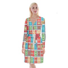 Tiles Pattern Background Colorful Long Sleeve Velvet Front Wrap Dress by Sapixe