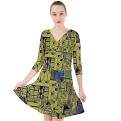 Technology Circuit Board Quarter Sleeve Front Wrap Dress by Sapixe