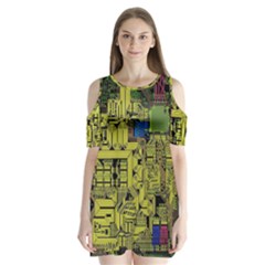 Technology Circuit Board Shoulder Cutout Velvet One Piece by Sapixe